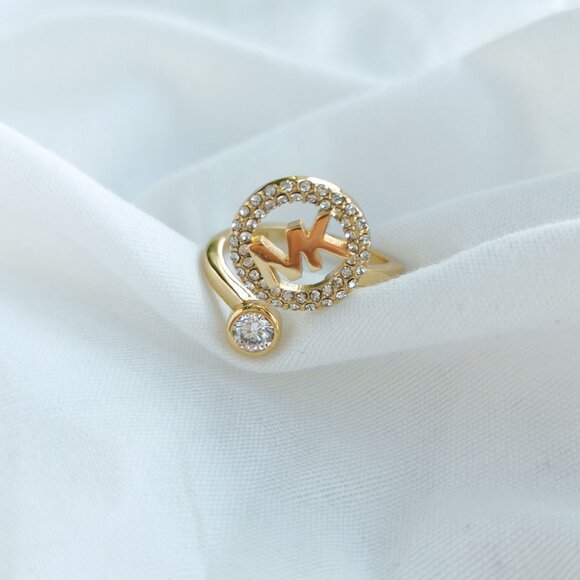 Michael Kors Monogram Logo and Crystal Gold open ring size 8 - Picture 1 of 3